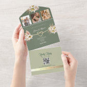 Olive Green Boho Fotobruiloft All In One Uitnodiging (Afscheurbaar)