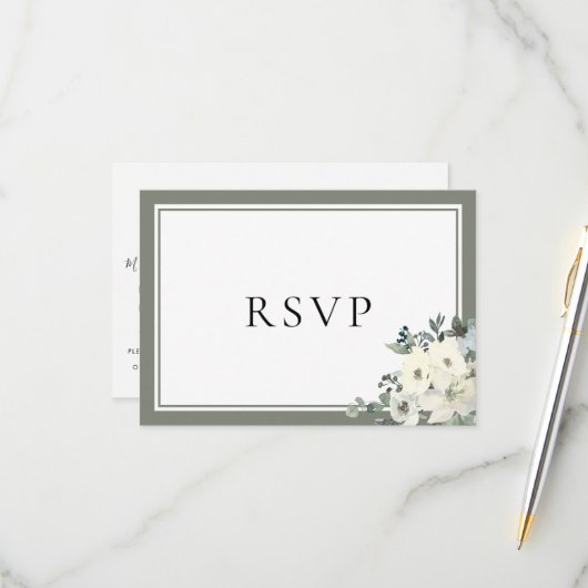 Olive Green Border Elegant Menu Choice RSVP Card (Voorkant / Achterkant in situ)