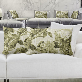 Olive Green Botanical Floral Toile Fabric No.5 Kussen