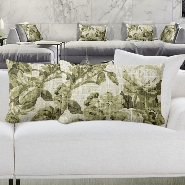 Olive Green Botanical Floral Toile Fabric No.5 Kussen (Creator heeft geüpload)