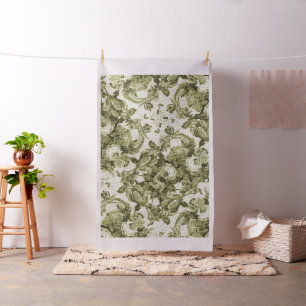 Olive Green Botanical Floral Toile No.5 Stof