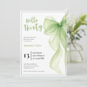 Olive Green Bow 30th Birthday Invitation Kaart (Staand voorkant)