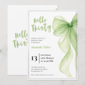 Olive Green Bow 30th Birthday Invitation Kaart (Voorkant / Achterkant)
