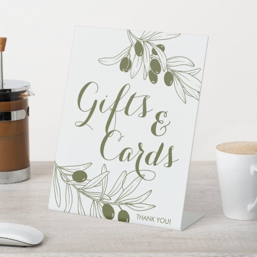 Olive Green Branches Gifts & Cards Reclamebord Met Voetstuk (Insitu)