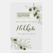 Olive Green Branches Nikkah Acrylic Sign Acryl Bord (Voorkant)