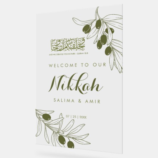 Olive Green Branches Nikkah Acrylic Sign Acryl Bord (Hoek)
