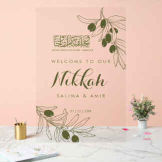 Olive Green Branches Nikkah Acrylic Sign Acryl Bord