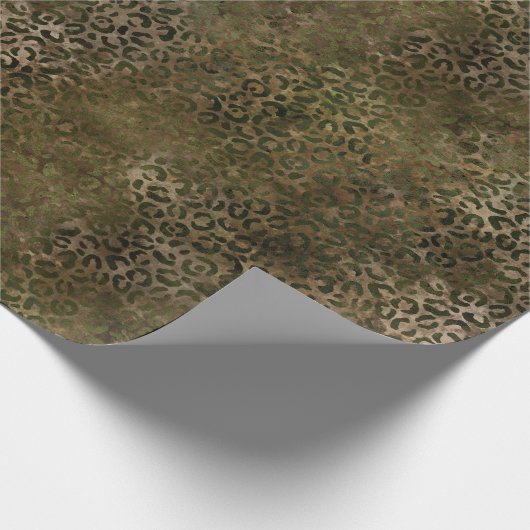 Olive Green Brown Leopard Print Cadeaupapier (Hoek)