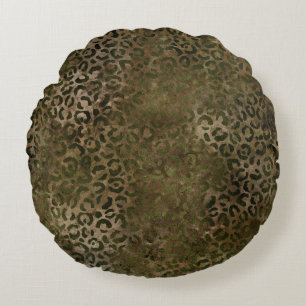 Olive Green Brown Leopard Print Rond Kussen
