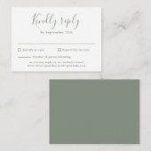 Olive Green Budget Modern Script Wedding RSVP Kaar Informatiekaartje (Voorkant / Achterkant)