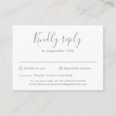 Olive Green Budget Modern Script Wedding RSVP Kaar Informatiekaartje (Voorkant)
