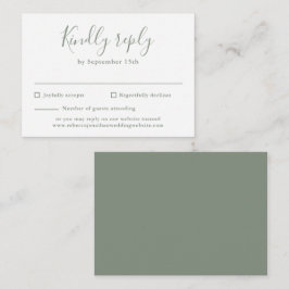 Olive Green Budget Modern Script Wedding RSVP Kaar Informatiekaartje