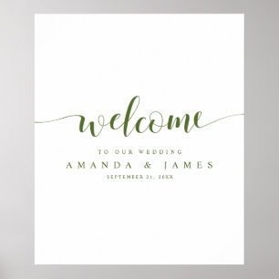 Olive Green Calligraphy Spring Weddenschap Welcome Poster