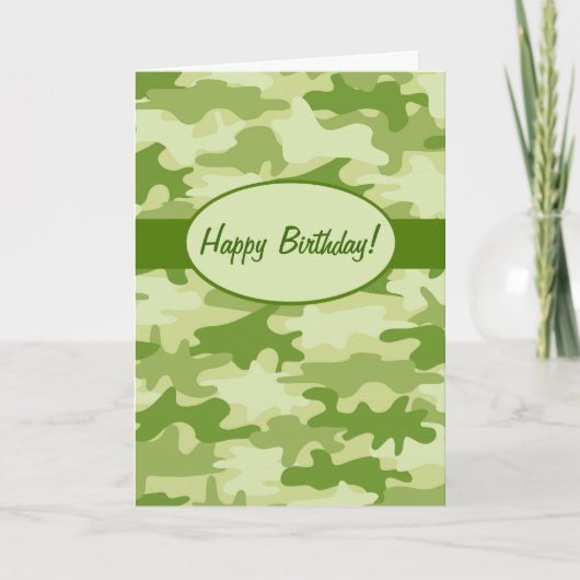 Olive Green Camo Camouflage Happy Birthday Custom Kaart (Voorkant)