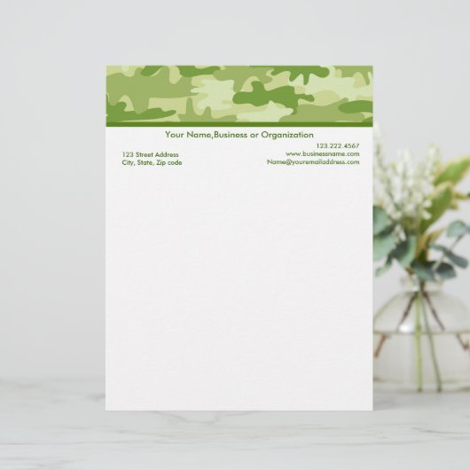 Olive Green Camouflage Custom Stationery (Staand voorkant)