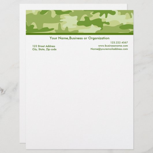 Olive Green Camouflage Custom Stationery (Voorkant / Achterkant)