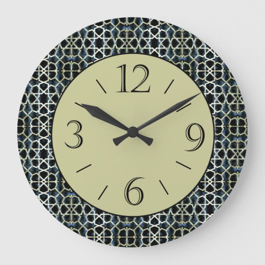 Olive Green Center/Black White Border Wall Clock Grote Klok (Voorkant)