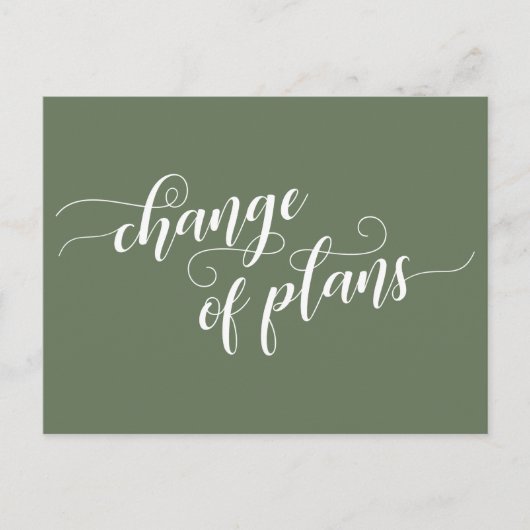 Olive Green Change of Plans Postponed Wedding Briefkaart (Voorkant)