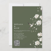 Olive Green Chinoiserie Bloemen QR Code Huwelijk Kaart (Achterkant)