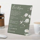 Olive Green Chinoiserie Bloemenbar Menu Trouwen Reclamebord Met Voetstuk (Insitu)