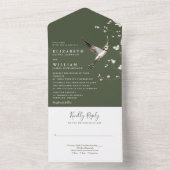 Olive Green Chinoiserie Bloementuin Trouwen All In One Uitnodiging (Binnen)