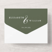 Olive Green Chinoiserie Bloementuin Trouwen All In One Uitnodiging (Achterkant)