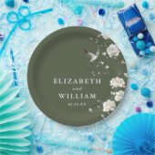 Olive Green Chinoiserie Bloementuin Trouwen Papieren Bordje (Feest)