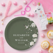 Olive Green Chinoiserie Bloementuin Trouwen Papieren Bordje (Feest)