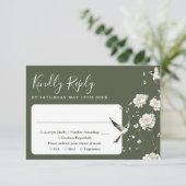 Olive Green Chinoiserie Bloementuin Trouwen RSVP Kaartje (Staand voorkant)