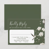 Olive Green Chinoiserie Bloementuin Trouwen RSVP Kaartje (Voorkant / Achterkant)