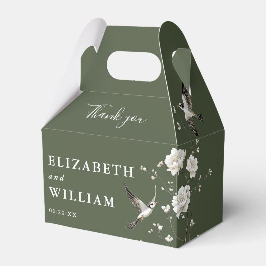 Olive Green Chinoiserie Floral Wedding Bedankt Bedankdoosjes (Voorkant Zijde)