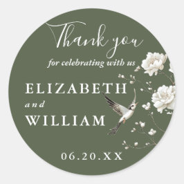 Olive Green Chinoiserie Floral Wedding Bedankt Ronde Sticker