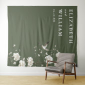 Olive Green Chinoiserie Huwelijksfoto Achtergrond Wandkleed (In Situ (horizontaal))