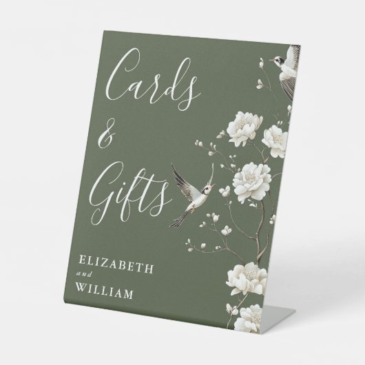 Olive Green Chinoiserie Kaarten en geschenken brui Reclamebord Met Voetstuk (Voorkant)