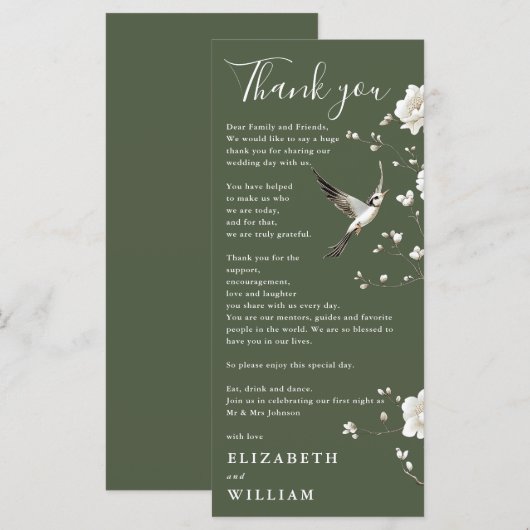 Olive Green Chinoiserie Wedding Dank u kaart (Voorkant / Achterkant)