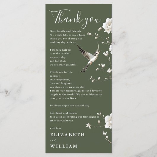 Olive Green Chinoiserie Wedding Dank u kaart (Voorkant)