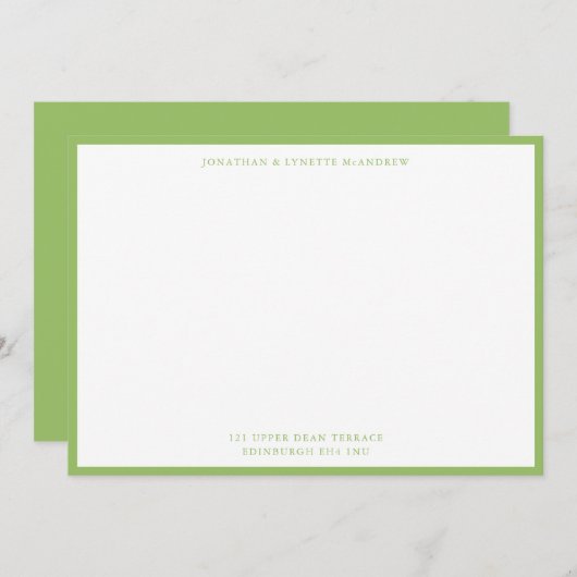 Olive Green Classic Border Flat Note Card Notitiekaartje (Voorkant / Achterkant)