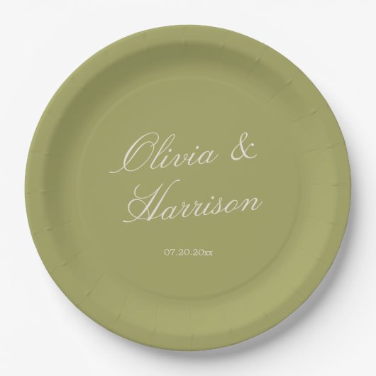 Olive Green Classic Wedding Papieren Bordje (Voorkant)