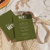 Olive Green Classy Bright Whimsical Wedding Menu