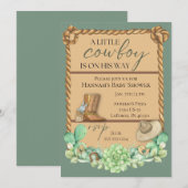 Olive Green Cowboy Western Baby shower Invitation Kaart (Voorkant / Achterkant)