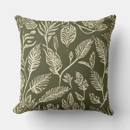 Olive Green Cream Botanische Textiel Stamp Kussen
