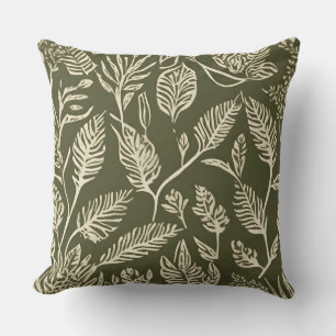 Olive Green Cream Botanische Textiel Stamp Kussen