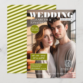 Olive Green & Cream Magazine Trouwfoto Kaart