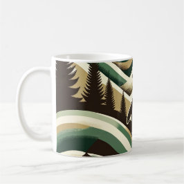 Olive Green Cream Retro Art Deco Waves Pinguïn Koffiemok