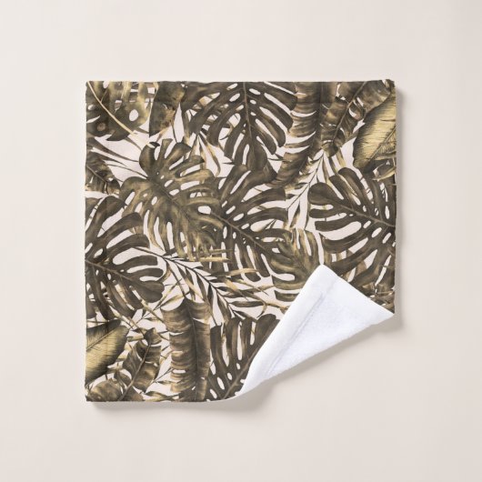 Olive Green & Cream Tropical Palm Leaves Island Bad Handdoek (Wasdoekje)
