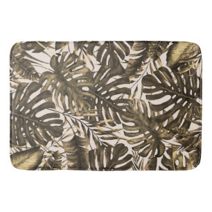 Olive Green & Cream Tropical Palm Leaves Island  Badmat