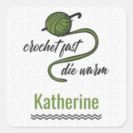 Olive Green Crochet Fast, Die Warm Vierkante Sticker
