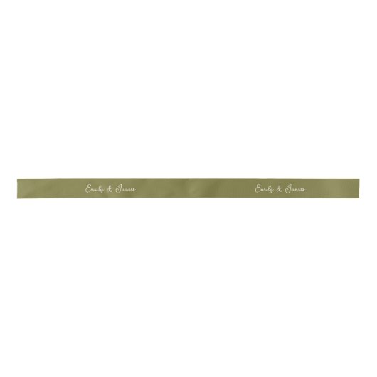 Olive Green Custom Name Wedding Ribbon Satijnen Lint (Voorkant)
