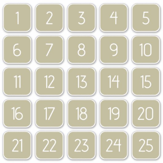 Olive Green Customizable Square Number Stickers  (Voorkant)
