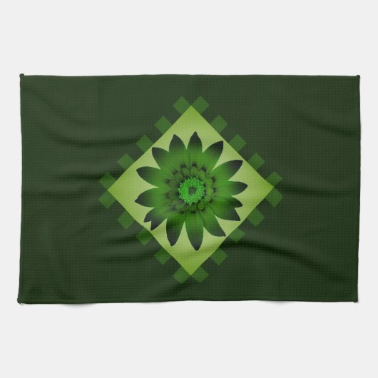 Olive Green Daisy Flower Kitchen Towel Theedoek (Horizontaal)